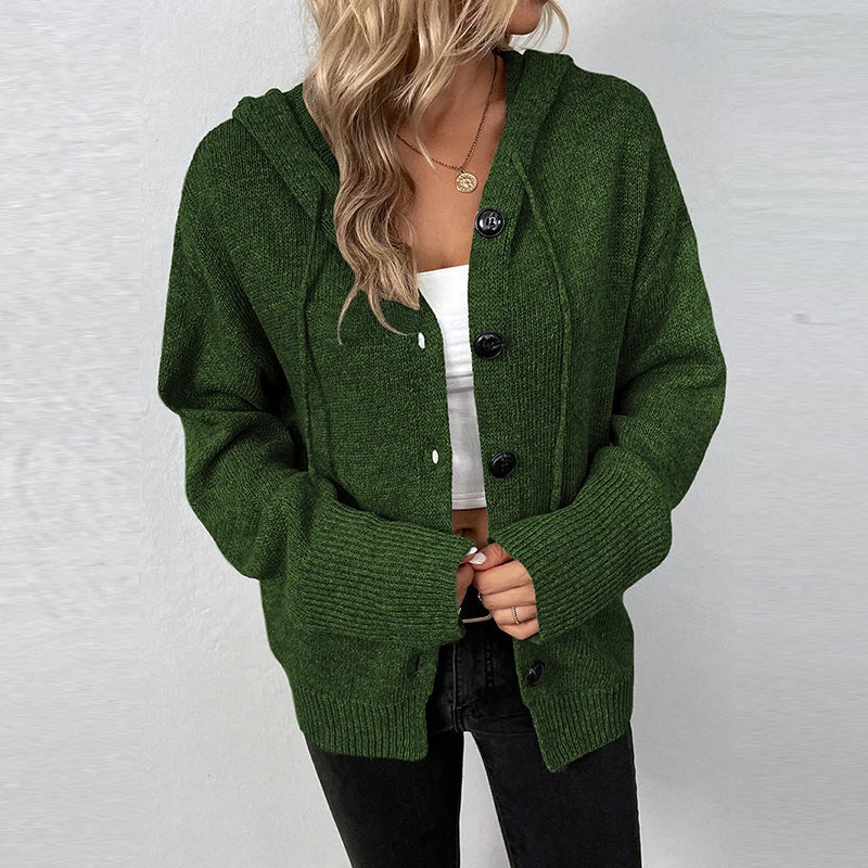 Women's drawstring knitted cardigan jacket