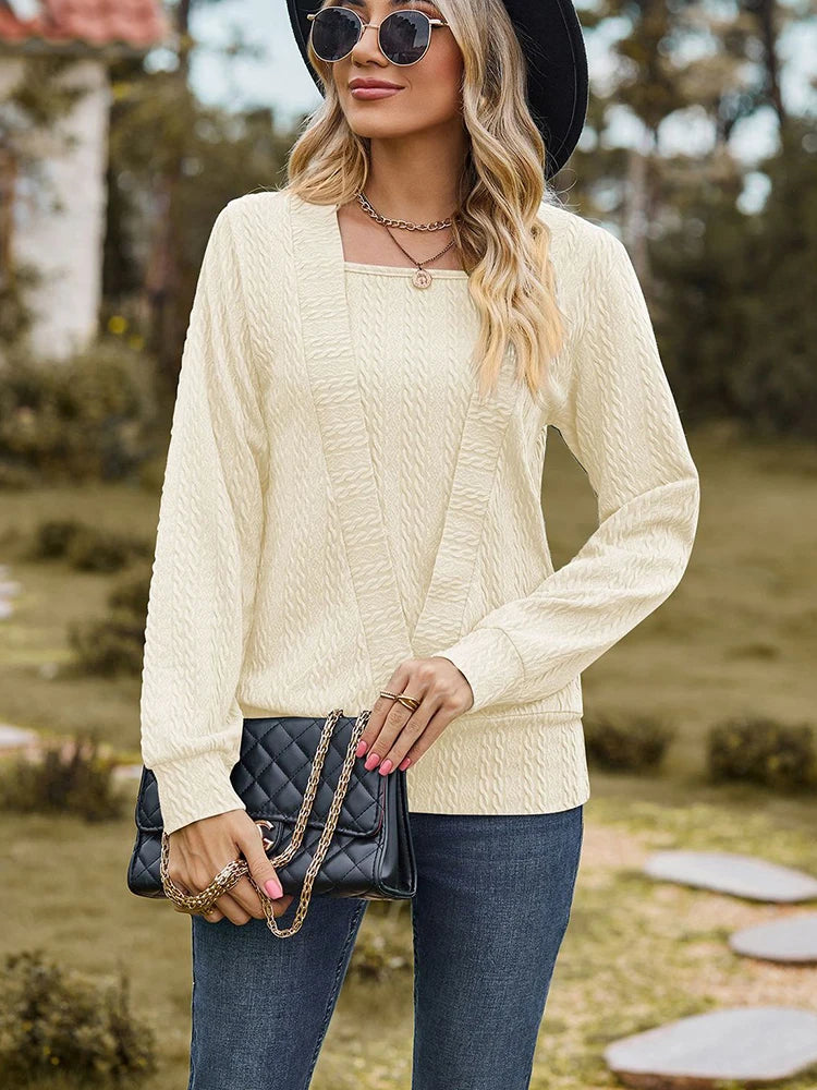Elegant Square Neck Long Sleeve T-Shirt