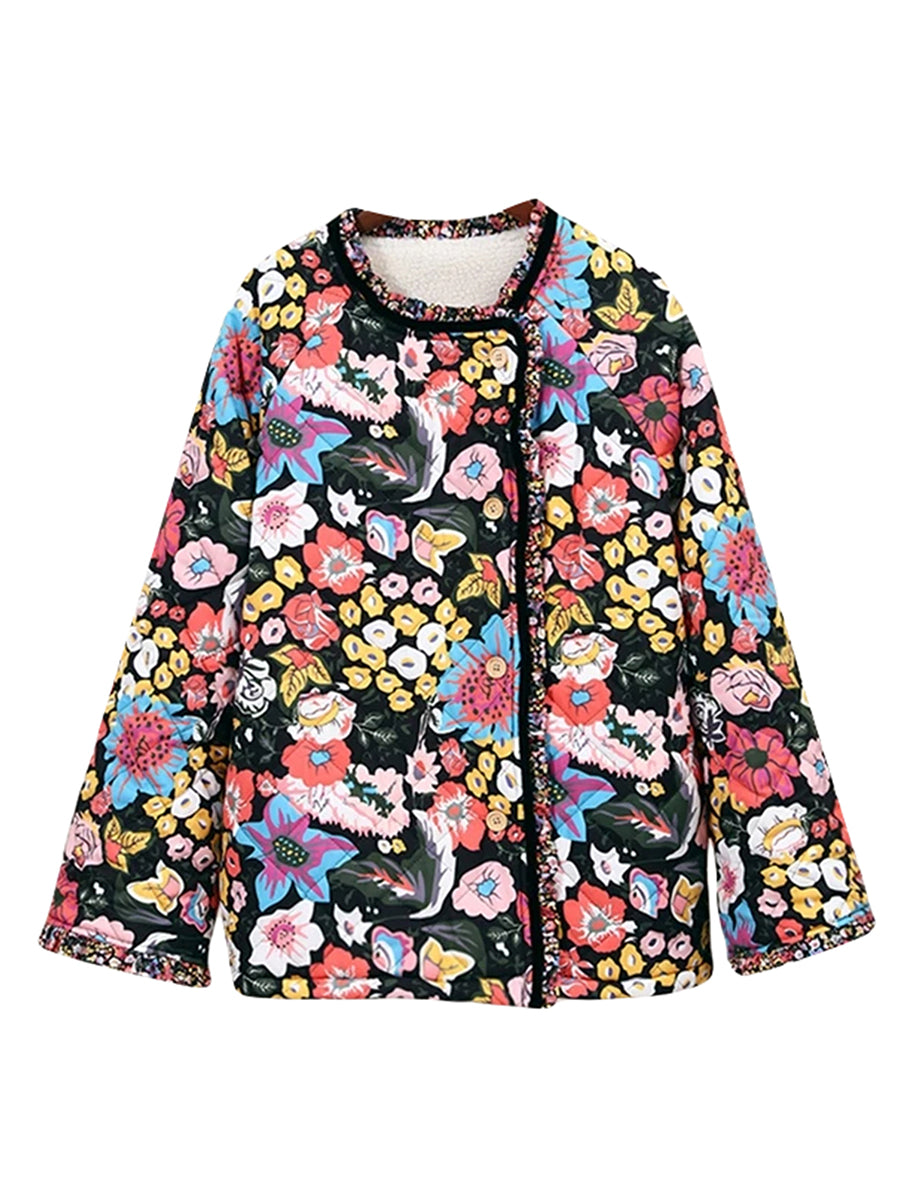 Women's autumn floral print loose quilted jacket