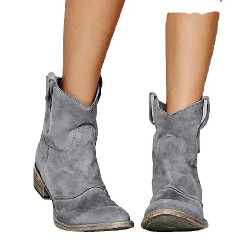 Women’s vintage leather pointed toe cowboy ankle boots