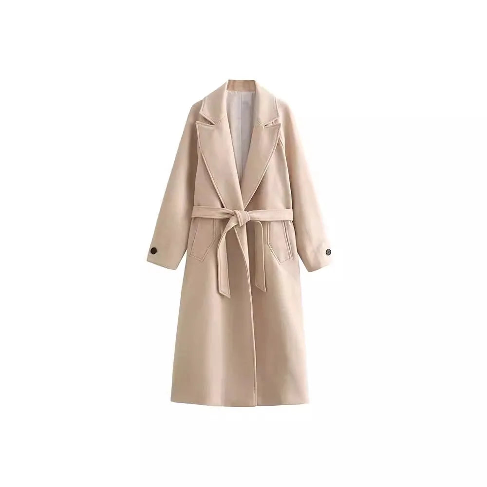 Women's french spring tweed coat with waist belt