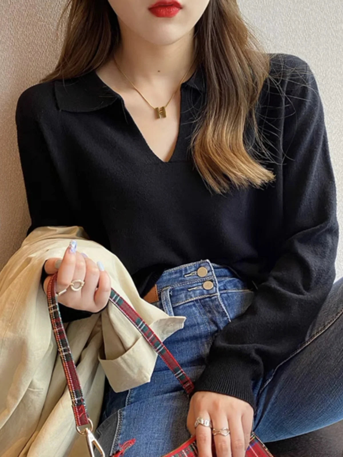 Women's polo collar lapel base shirt