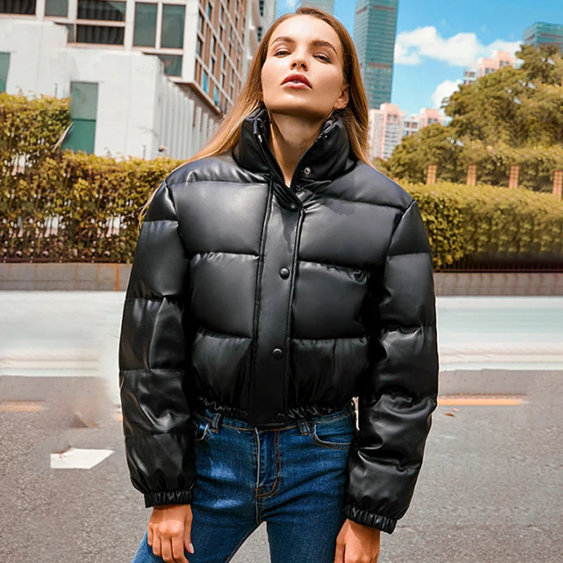 Women's winter PU leather elegant zipper jackets