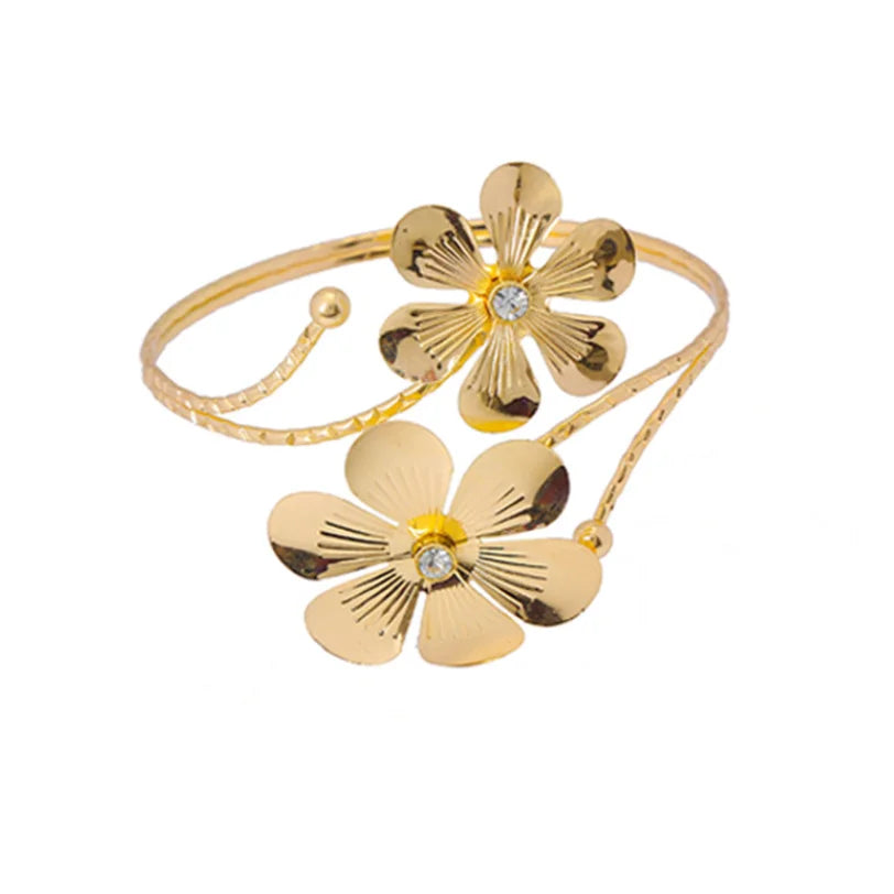 Gold Circle Arm Ring with Flower Detail