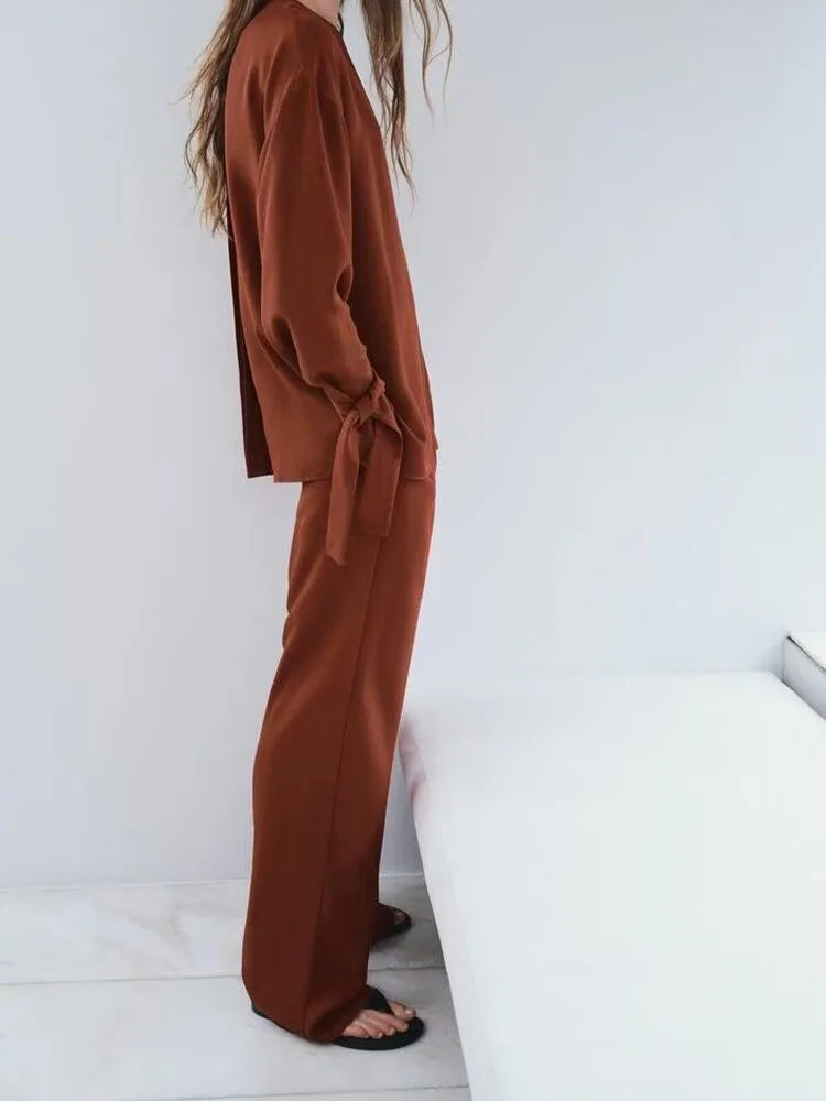 Women's long sleeve round neck top and casual pants set