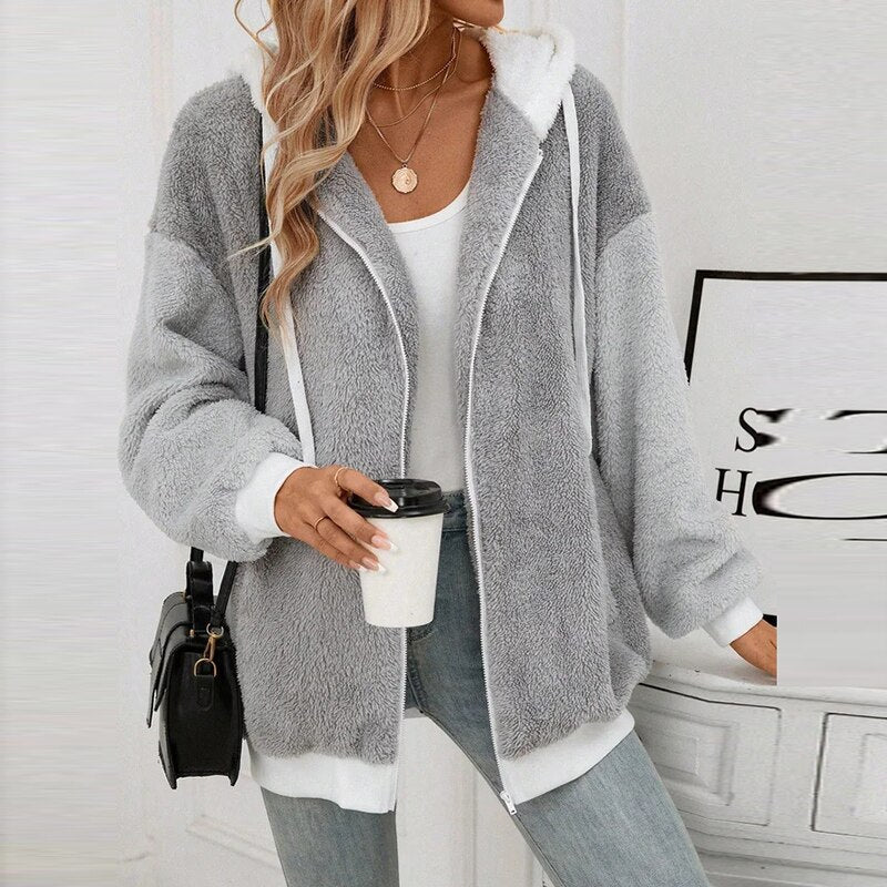 Women’s Sherpa Jacket - Hooded Zip-Up - Plush Fleece - Ribbed Hem - Casual Fit