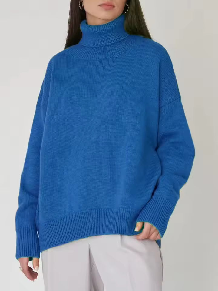 Women’s Turtleneck Sweater – Oversized Fit – Ribbed Knit – Long Sleeve Casual Pullover