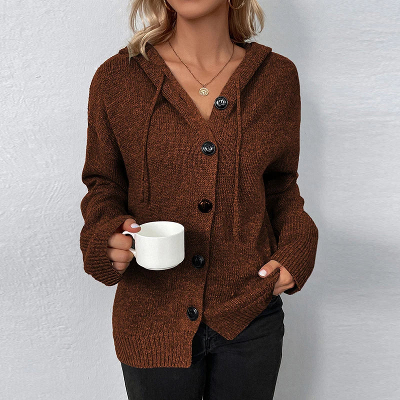Women's drawstring knitted cardigan jacket