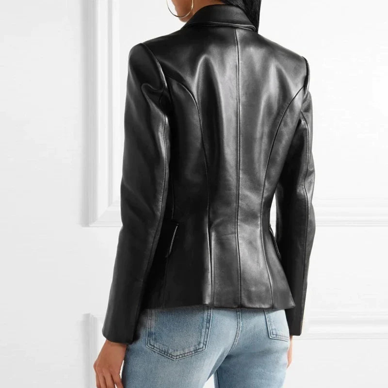 Women's double button tailored leather blazer