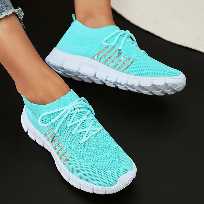Women's Athletic Sneakers - Lightweight Breathable Mesh - Lace-Up Casual Shoes