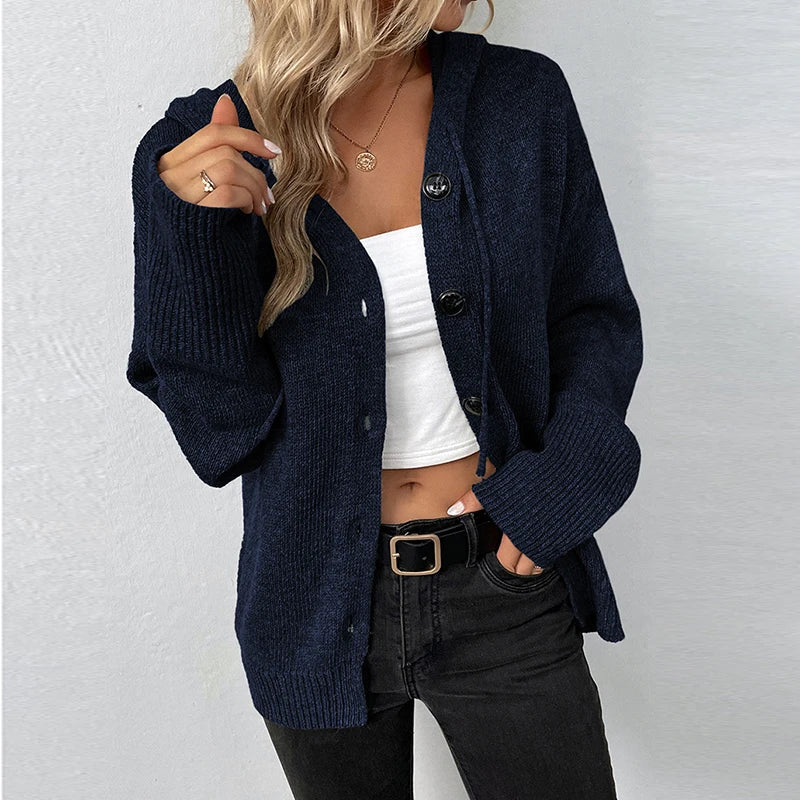 Women's drawstring knitted cardigan jacket