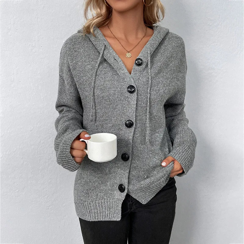 Women's drawstring knitted cardigan jacket
