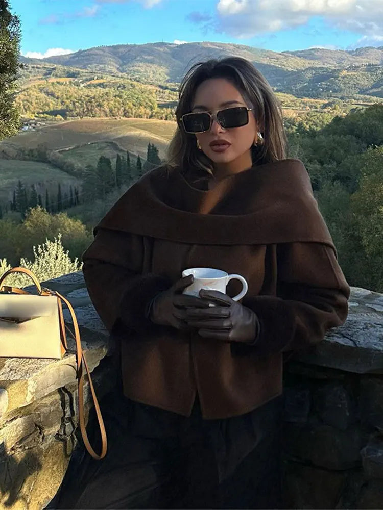 Women's elegant solid color asymmetric scarf coat