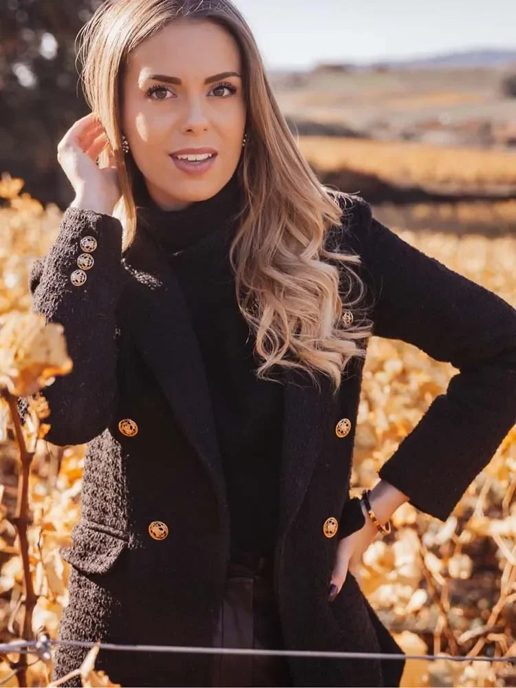 Women's spring and autumn blazer with a double-breasted midi coat
