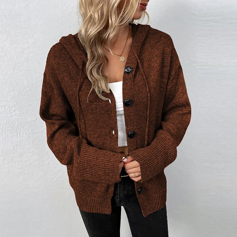 Women's drawstring knitted cardigan jacket