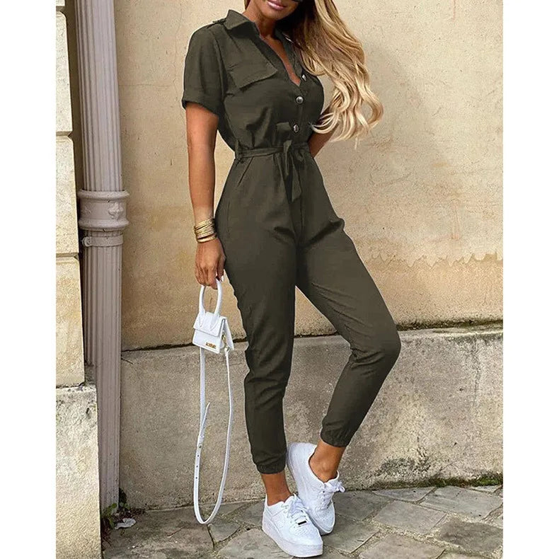 Women's monochromatic summer workwear jumpsuit with belt
