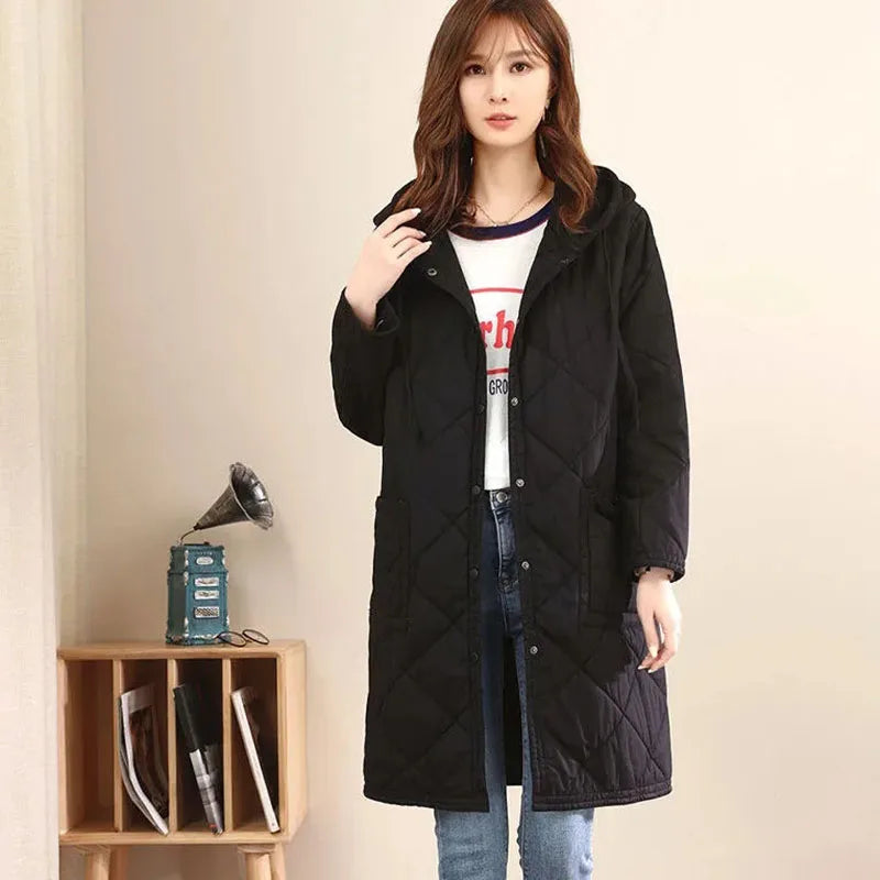 Quilted Hooded Drawstring Overcoat