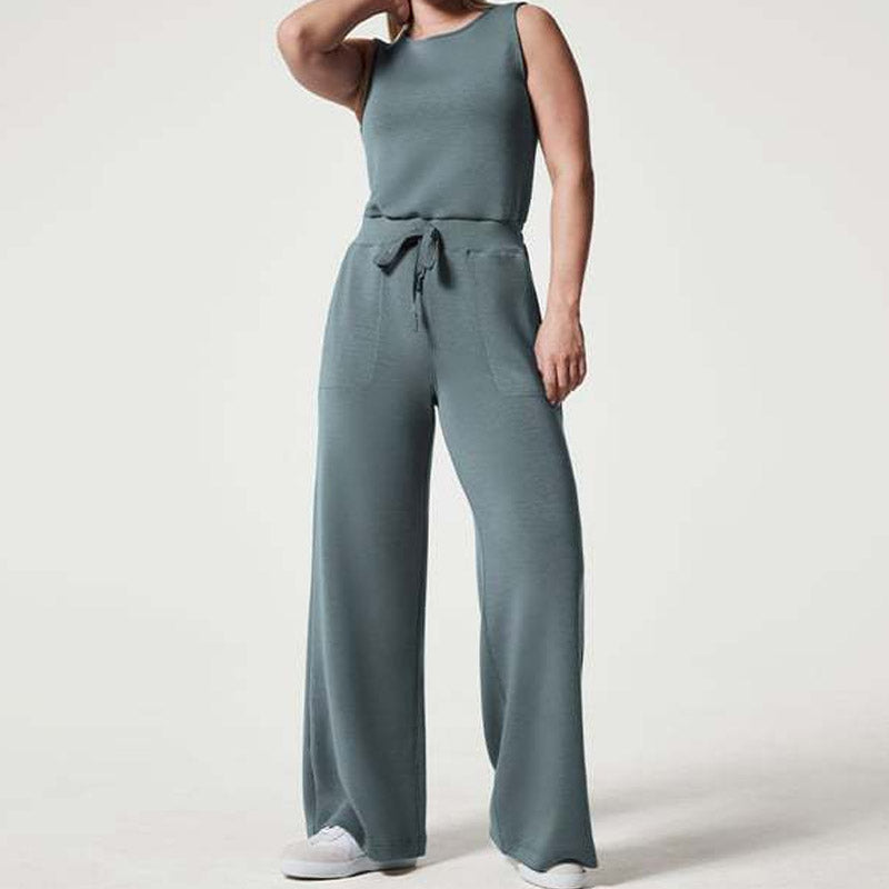 Women's Sleeveless Jumpsuit - Wide Leg - Elegant Fitted Bodice - Keyhole Back