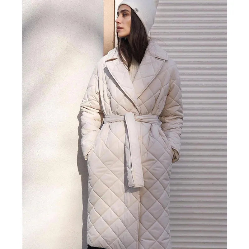 Porshia - women's winter mid-length quilted lace jacket