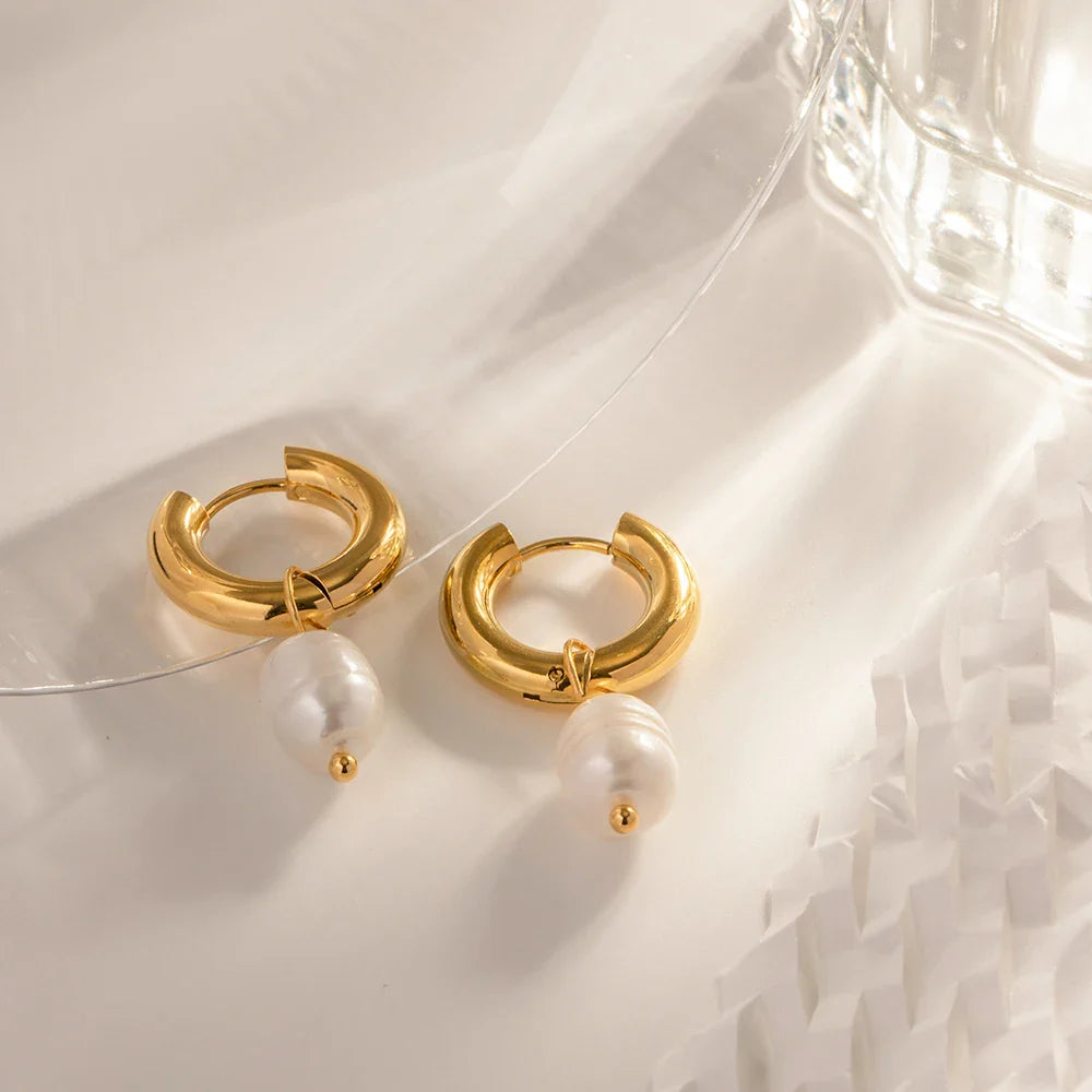 French Style Pearl Gold Earrings