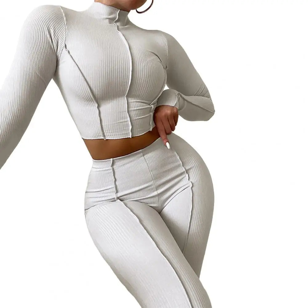 Women's casual round neck cropped pullover and trouser set