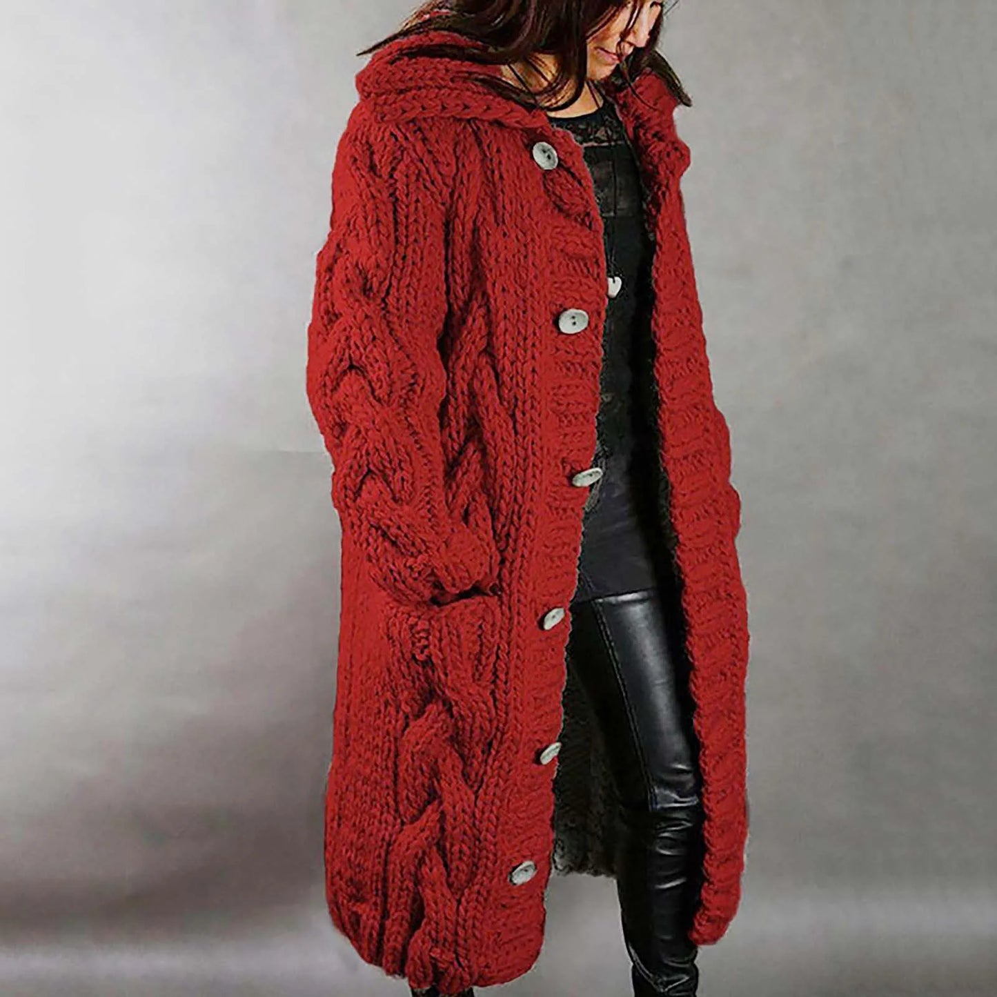 Women's warm single breasted cardigan with pockets