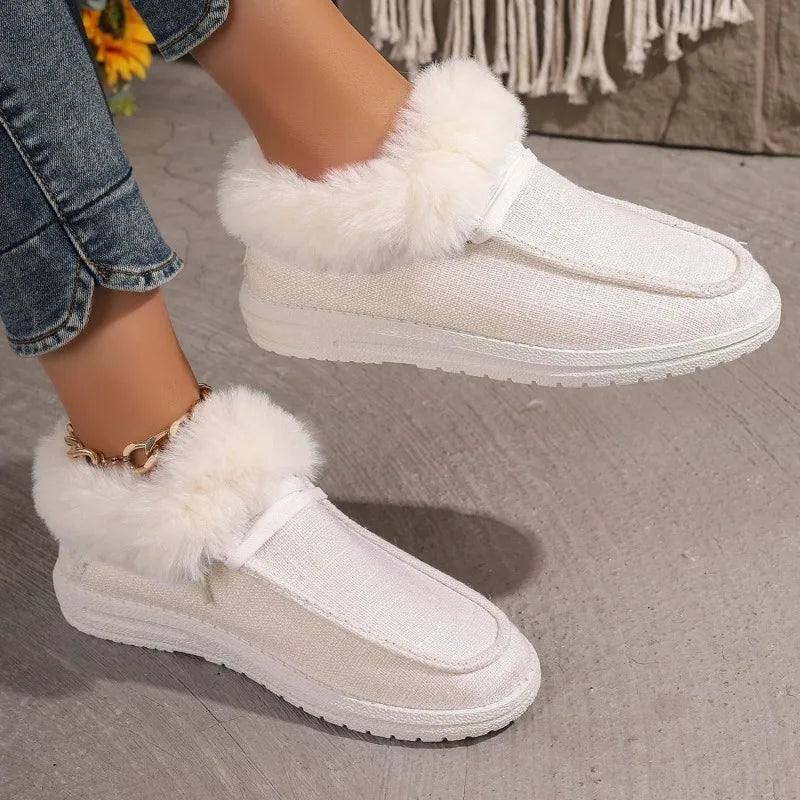 Women's winter lightweight short plush slip-on flat shoes