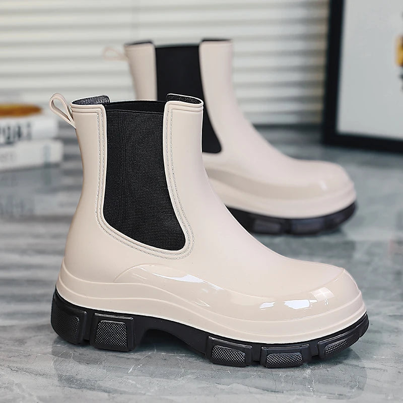Women’s Short Wellington Boots – Waterproof – Slip-On – Elastic Panels – Grip Sole