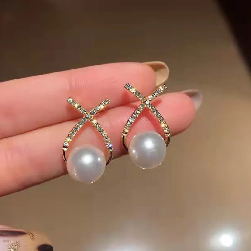 Pearl Accent Crystal Stud Earrings