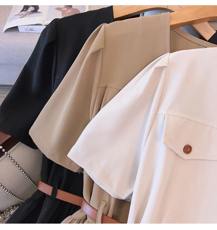 Casual Vintage Belted Dress