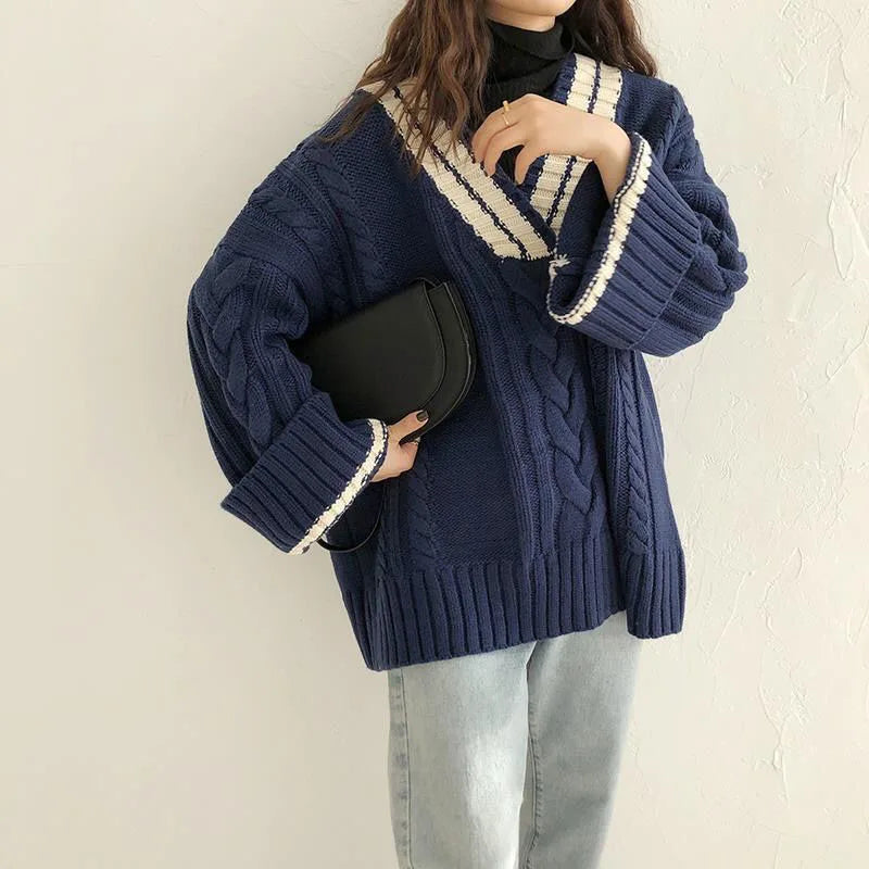 Oversized V-Neck Vintage Knit Sweater