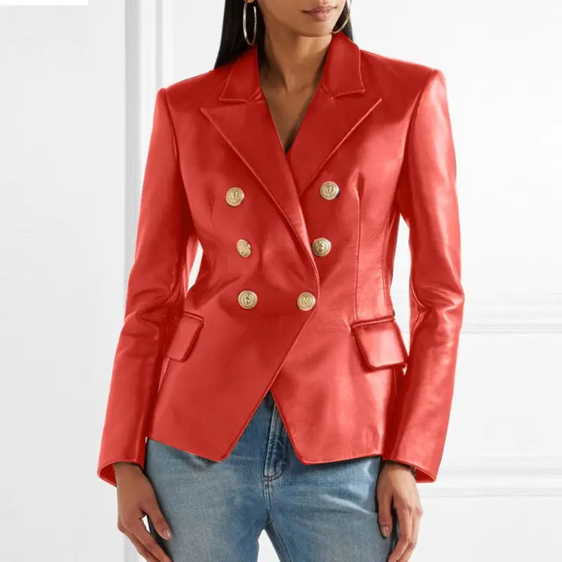 Women's double button tailored leather blazer