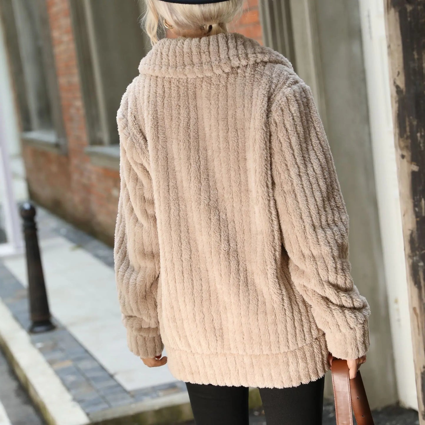 Women's velvet lapel medium-length coat