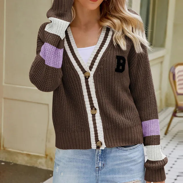 Women's loose v-neck knitted sweater coat