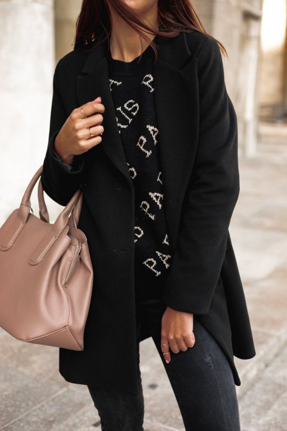 Women's Wool Blend Coat - Tailored Fit - Double-Breasted with Notched Lapels