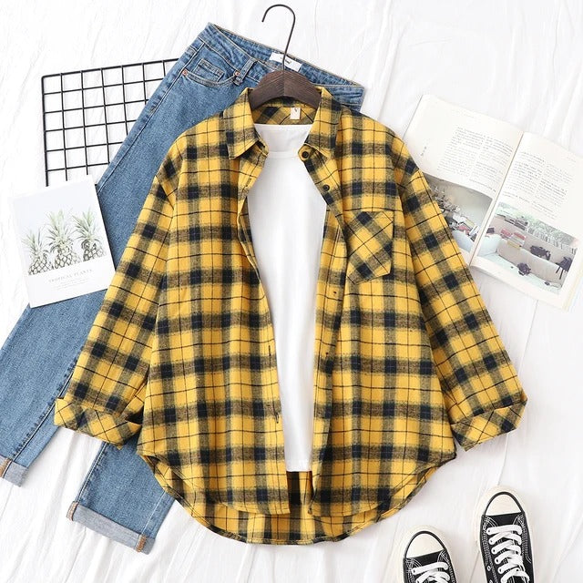 Women's plaid long sleeve loose shirt jacket