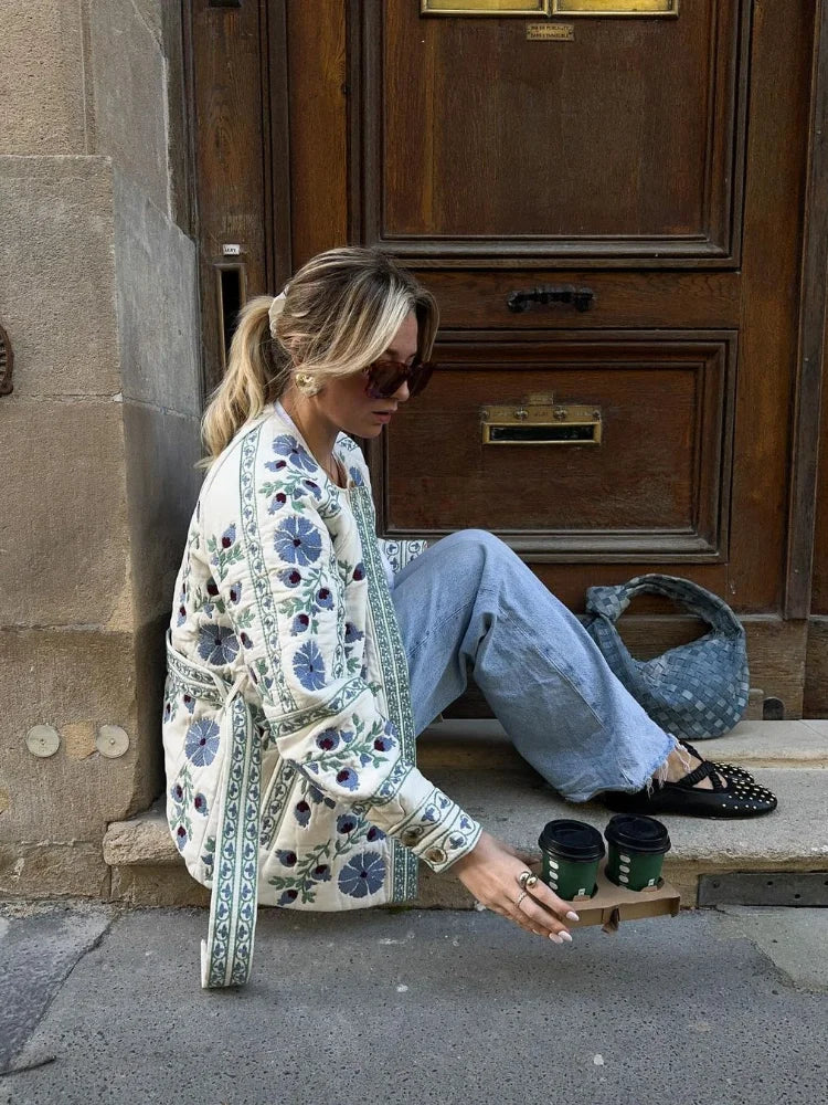 Elegant Floral Print Coat
