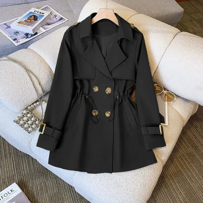 Women's elegant medium length petite trench coat
