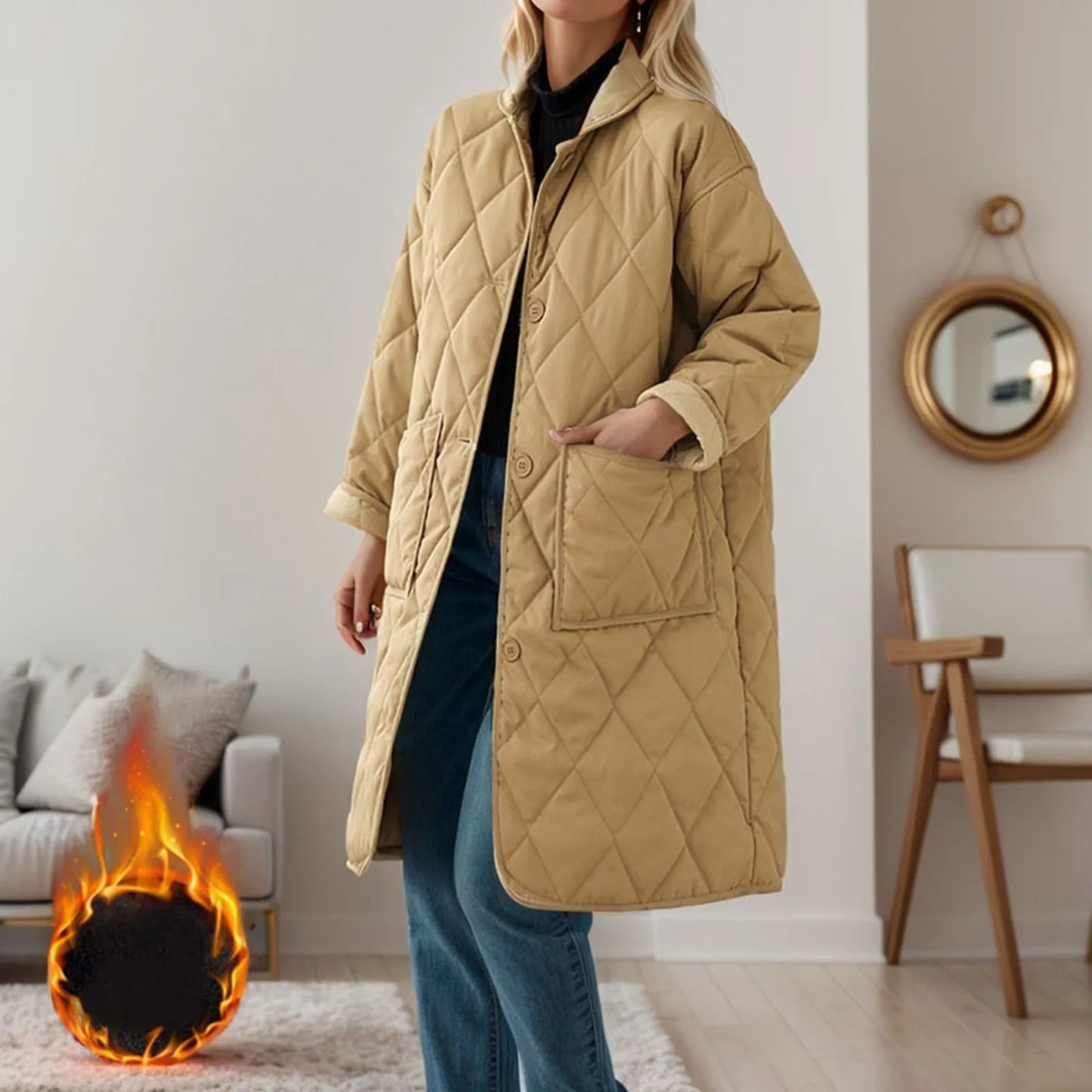 Women's casual quilted mid-length winter coat