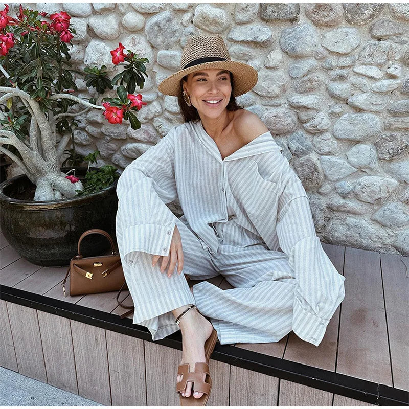 Women's striped printed set