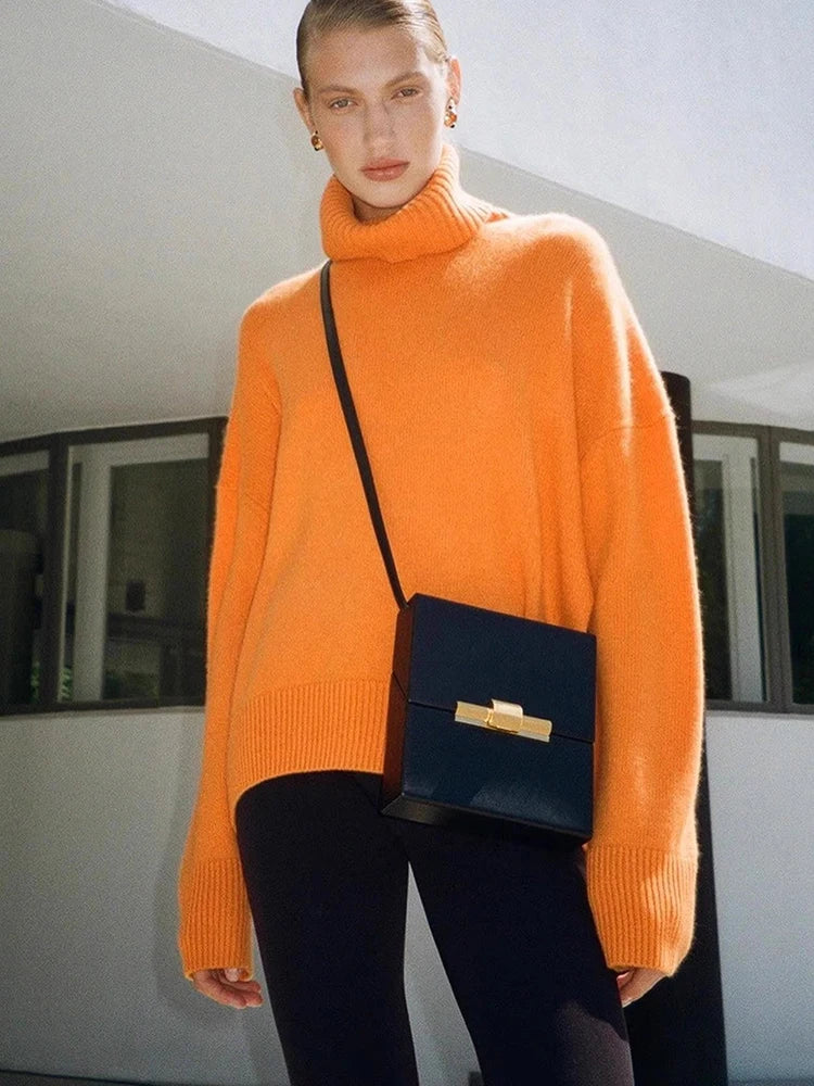 Women's warm casual loose turtleneck knit sweater