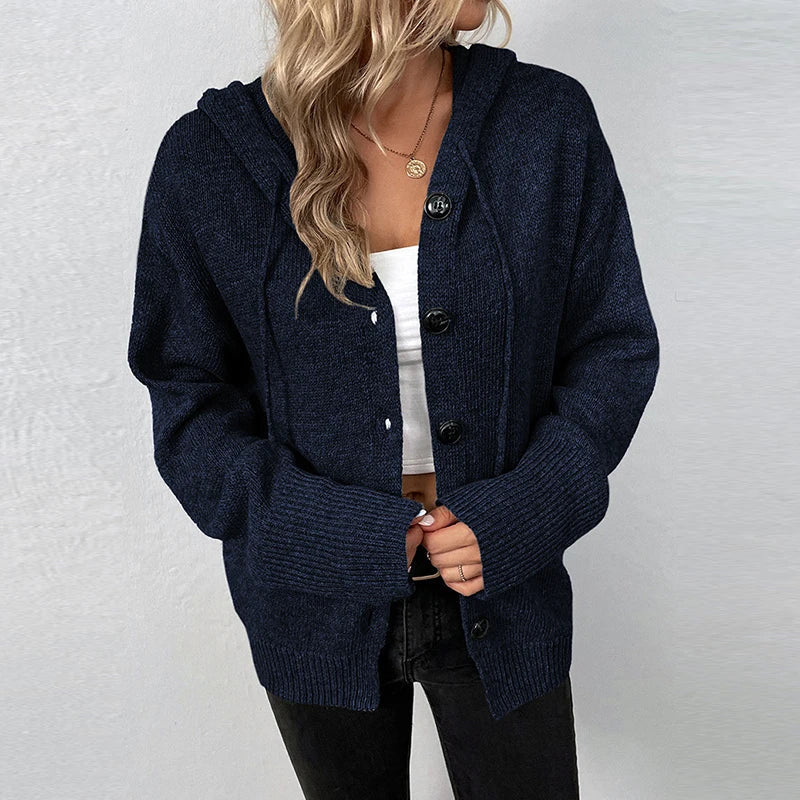 Women's drawstring knitted cardigan jacket