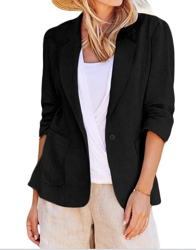 Women's solid color loose fit single-breasted suit