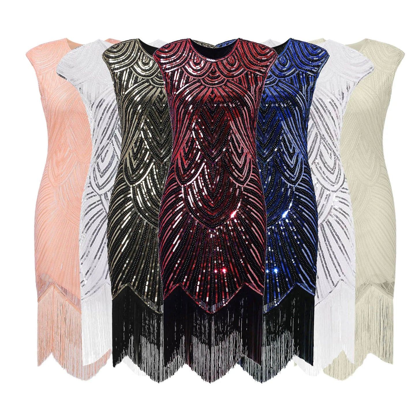 Women's Evening Dress - Vintage 1920s Flapper Style - Beaded Fringe - Elegant Party Wear