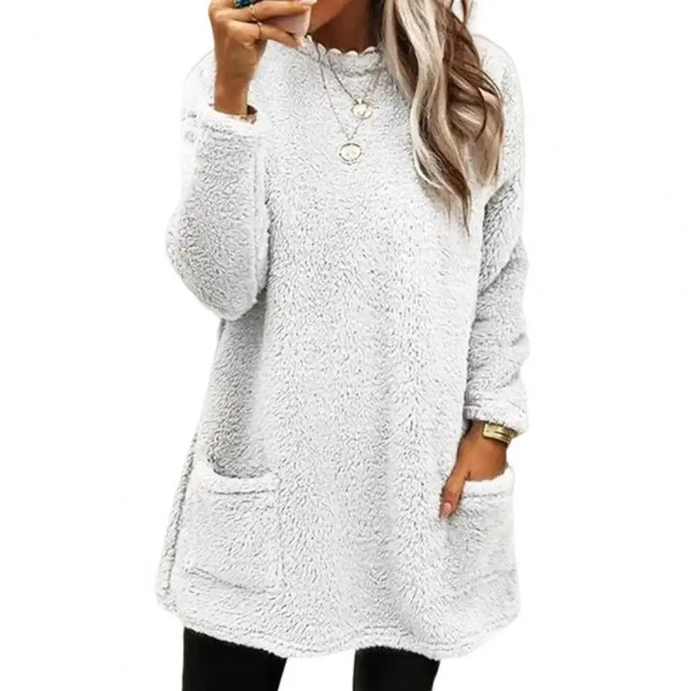 Women's cozy half-high collar plush sweatshirt with pockets