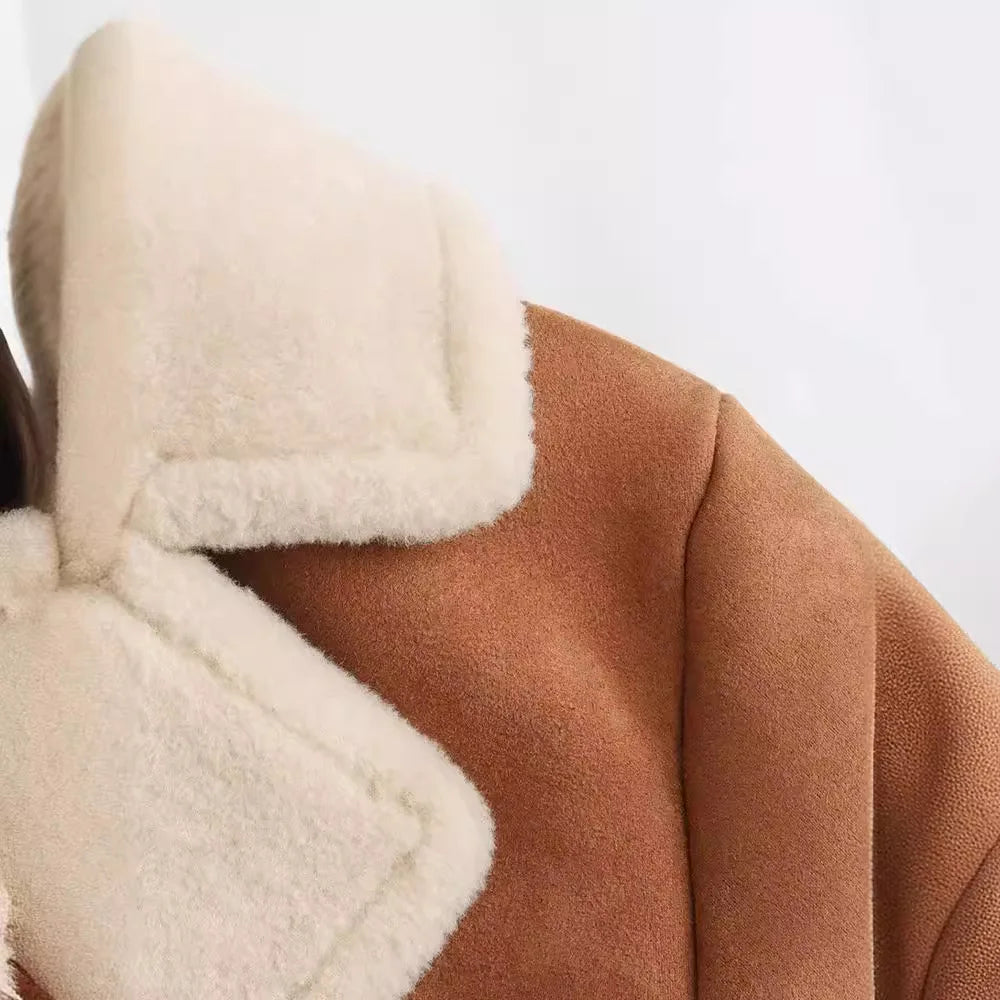 Women's autumn casual coat with patch pockets
