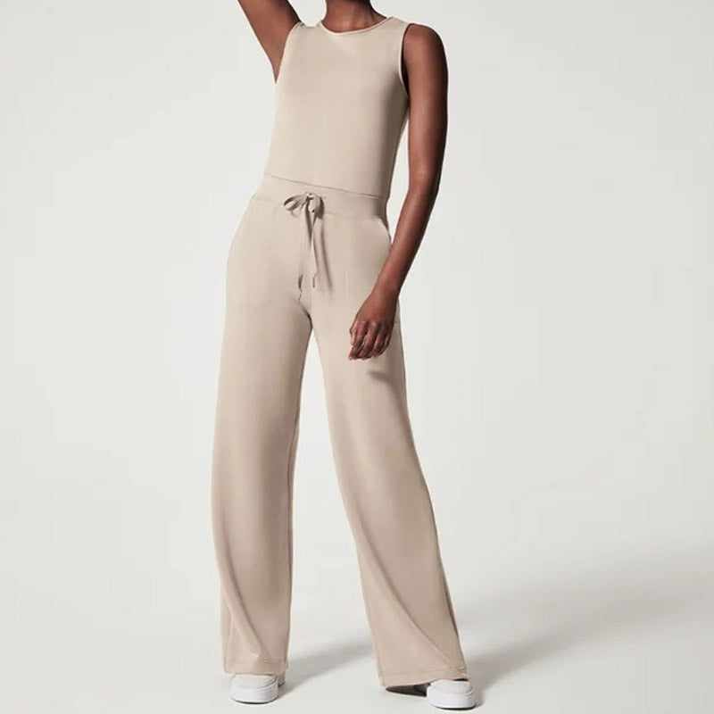 Women's Sleeveless Jumpsuit - Wide Leg - Elegant Fitted Bodice - Keyhole Back