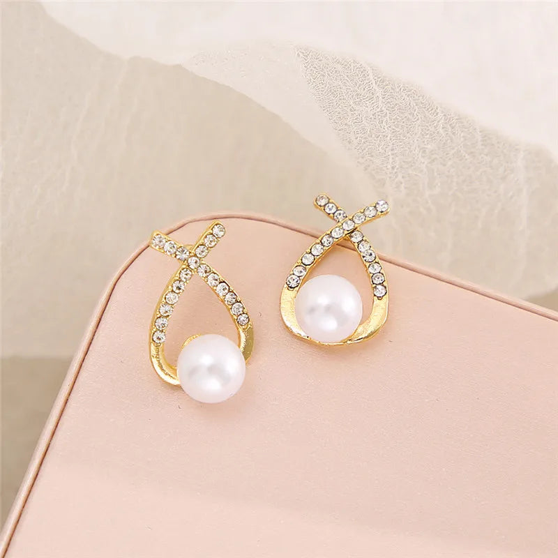 Pearl Accent Crystal Stud Earrings