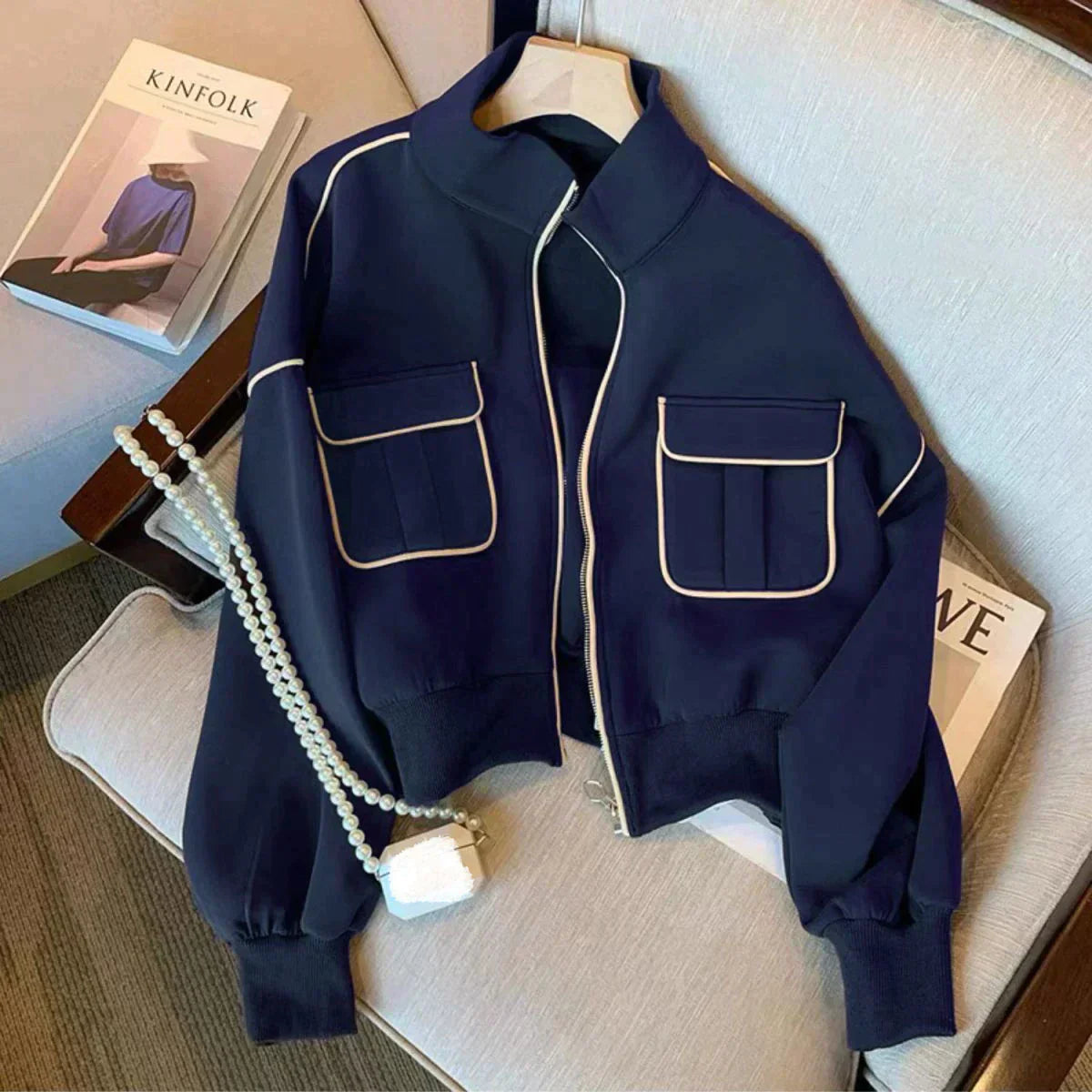 Women's black sweater baseball jacket