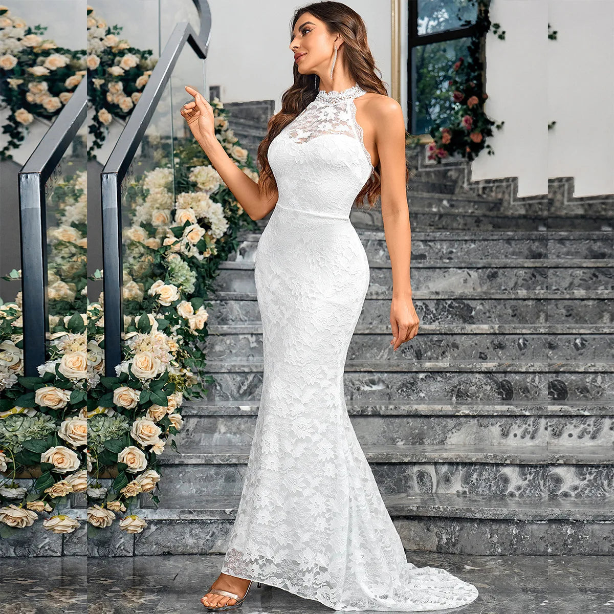 Women's elegant fishtail sleeveless slim fit evening dress